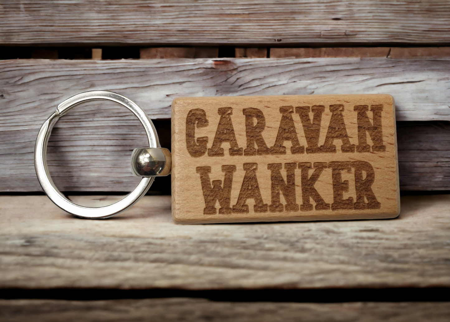 Caravan Keyring Gift Caravan Wanker Cute Engraved Wooden Key Fob Fun Novelty Nice Custom Present