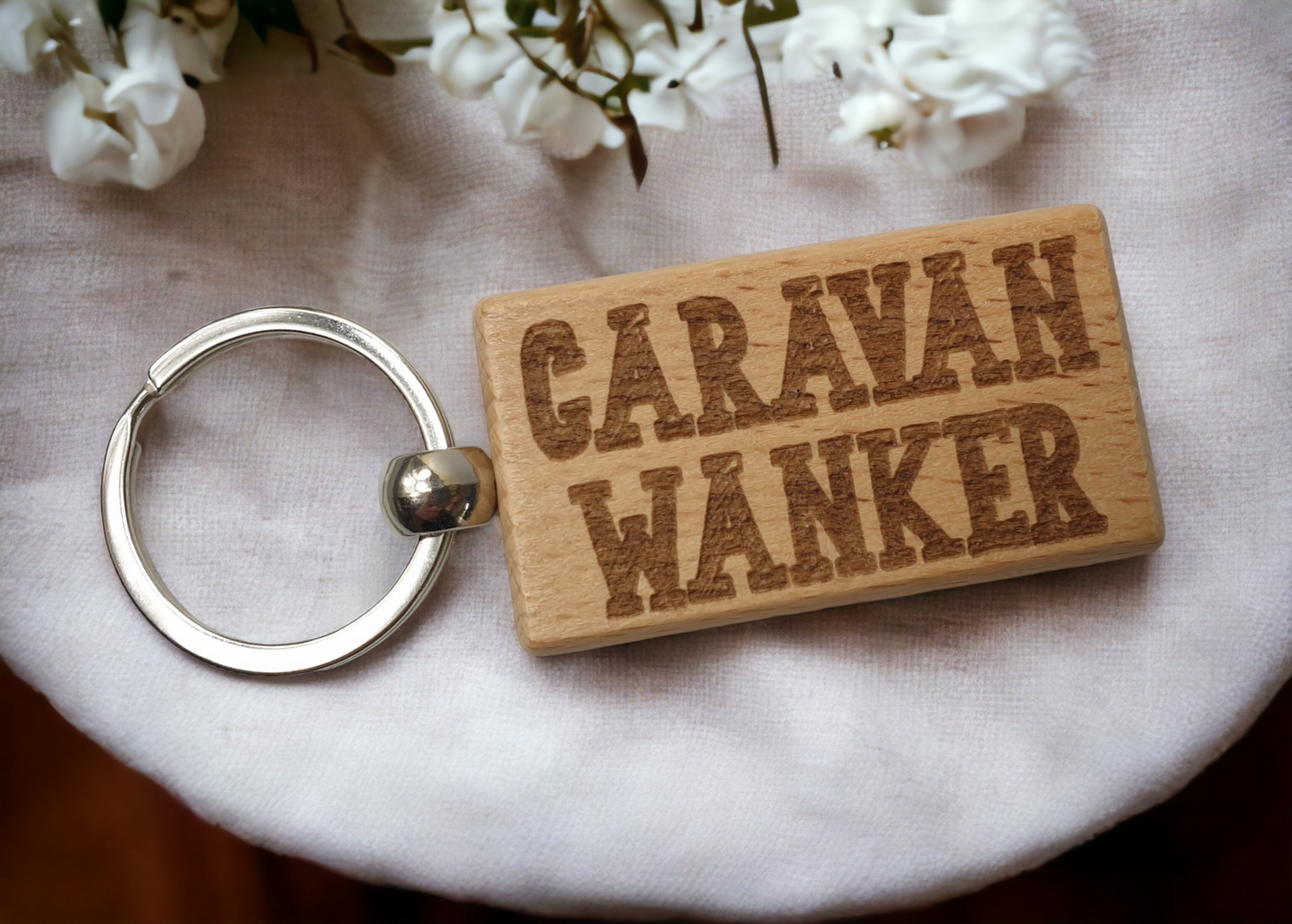 Caravan Keyring Gift Caravan Wanker Cute Engraved Wooden Key Fob Fun Novelty Nice Custom Present