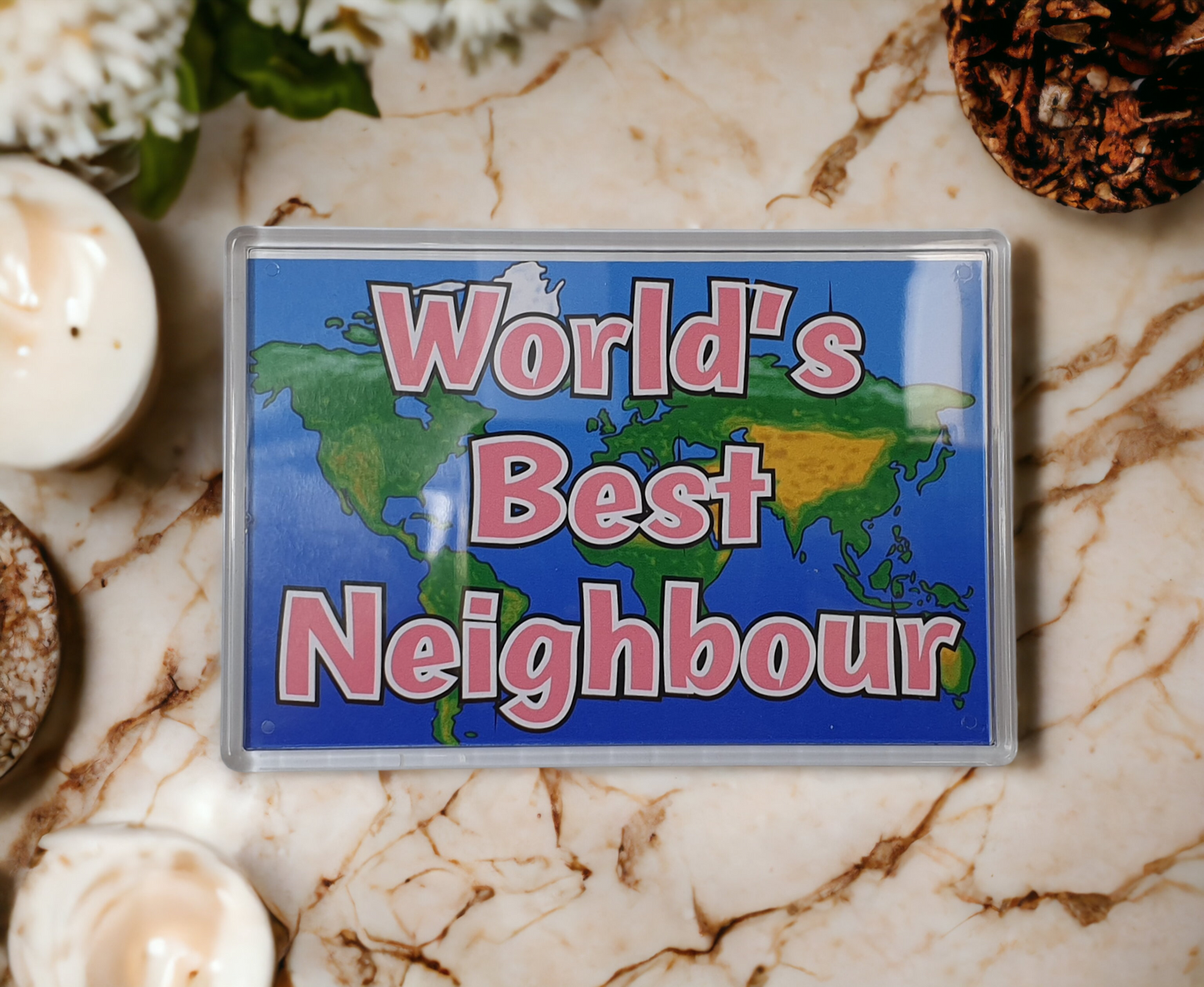 Neighbour Fridge Magnet - World's Best Neighbour - Novelty Love Gift - Fun Birthday Christmas Present - PINK