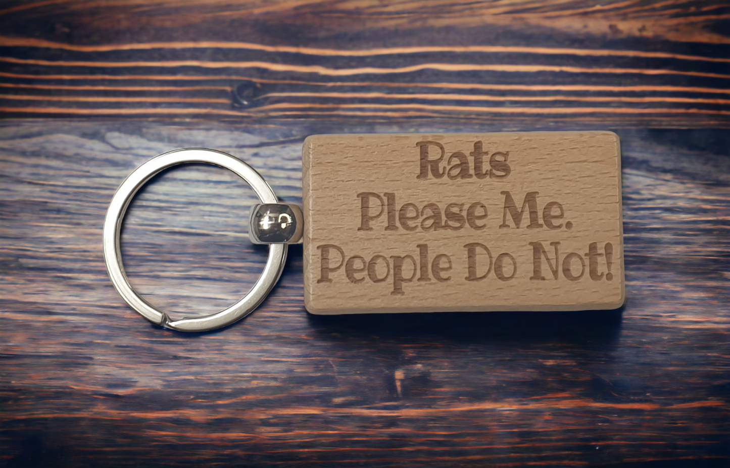 Rat Keyring Gift - Rats Please Me People Do Not - Owner Engraved Wooden Key Ring Fob Cute Nice Present