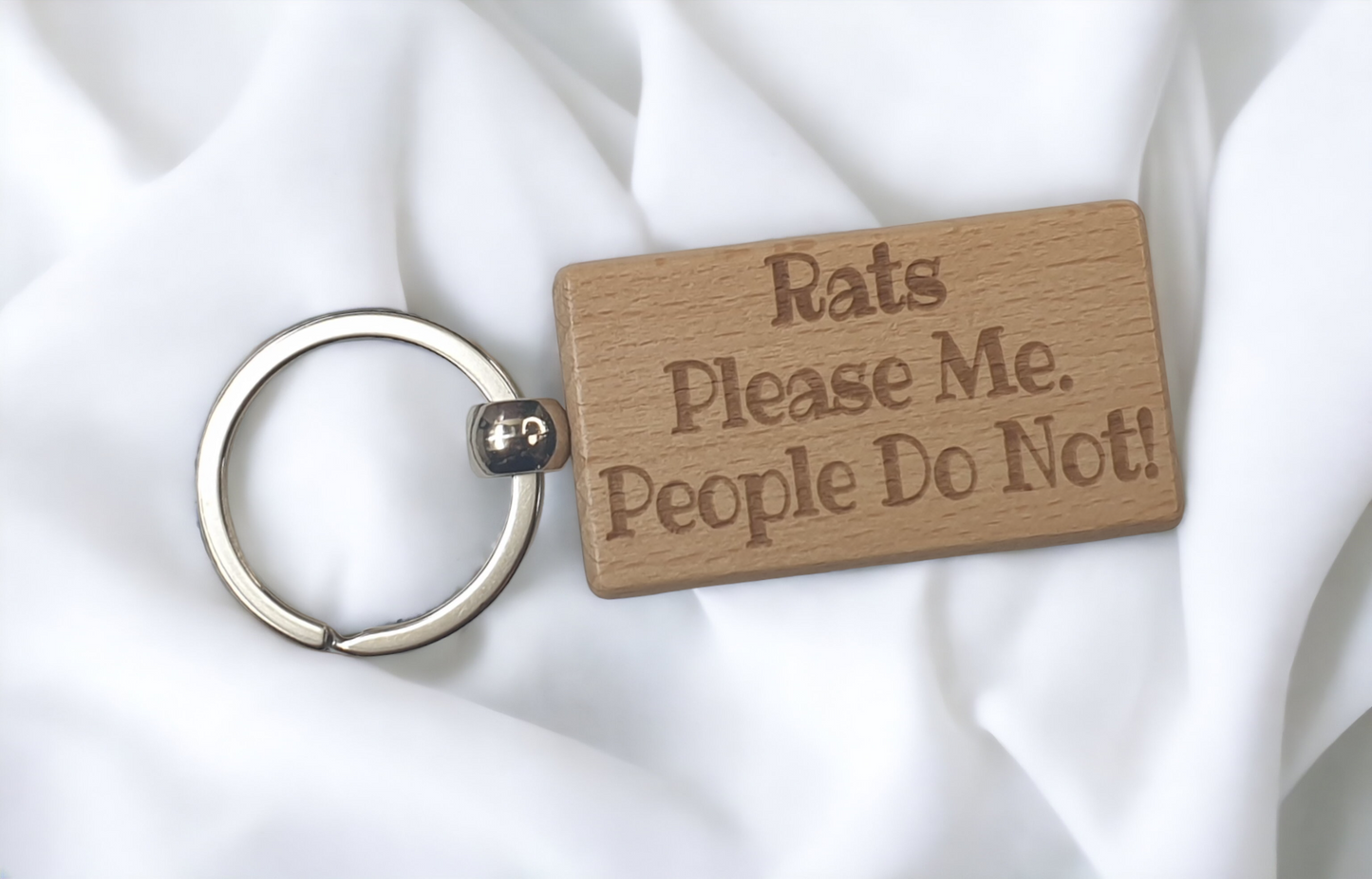 Rat Keyring Gift - Rats Please Me People Do Not - Owner Engraved Wooden Key Ring Fob Cute Nice Present