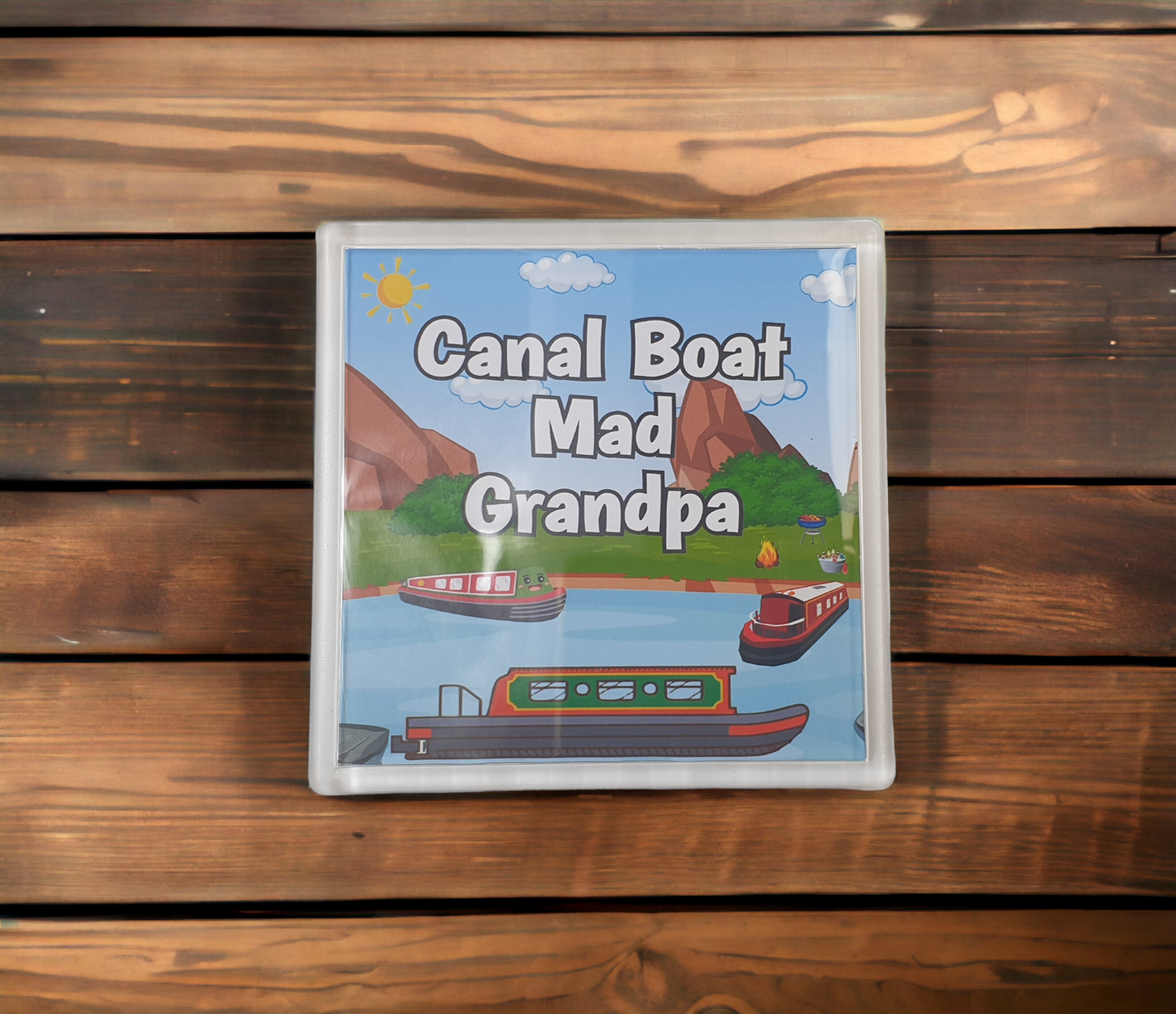 Grandpa Canal Boat Coaster Gift - Canal Boat Mad Grandpa - Nice Fun Cute Novelty Present