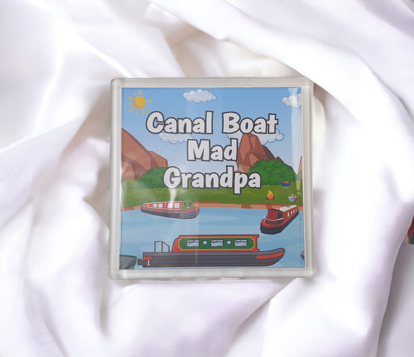 Grandpa Canal Boat Coaster Gift - Canal Boat Mad Grandpa - Nice Fun Cute Novelty Present