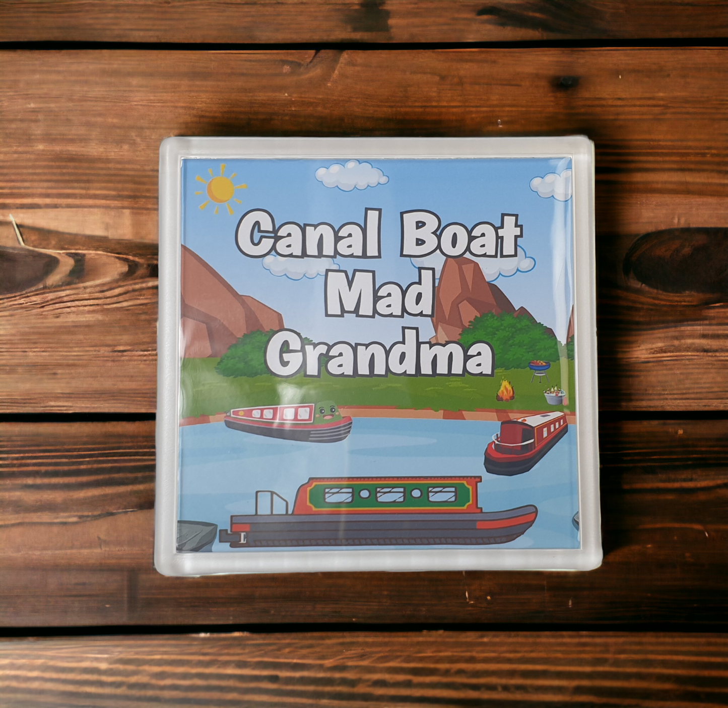 Grandma Canal Boat Coaster Gift - Canal Boat Mad Grandma - Nice Fun Cute Novelty Present