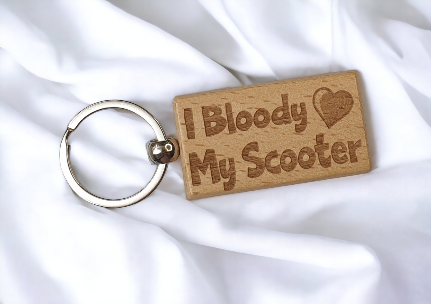 Scooter Keyring Gift - I Bloody Love Heart My - Nice Cute Engraved Wooden Key Chain Fob Fun Novelty Present