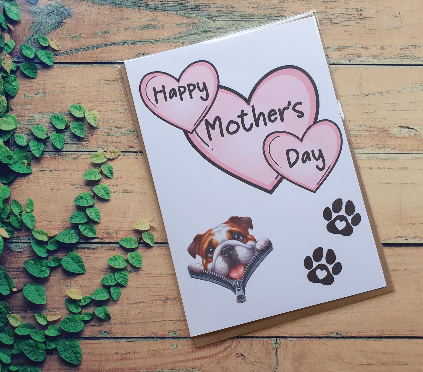 British English Bulldog Mother's Day Card - Nice Cute Fun Pet Dog Puppy Owner Novelty Greeting Card