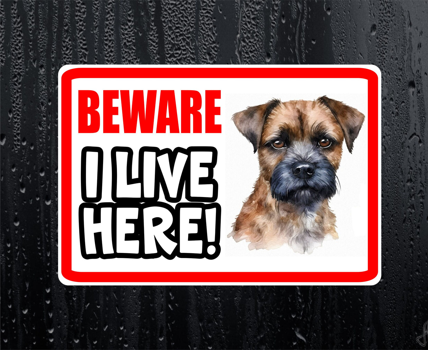 Border Terrier Sticker - Beware I Live Here - Cute House Home Window Door Porch Dog Warning Decal