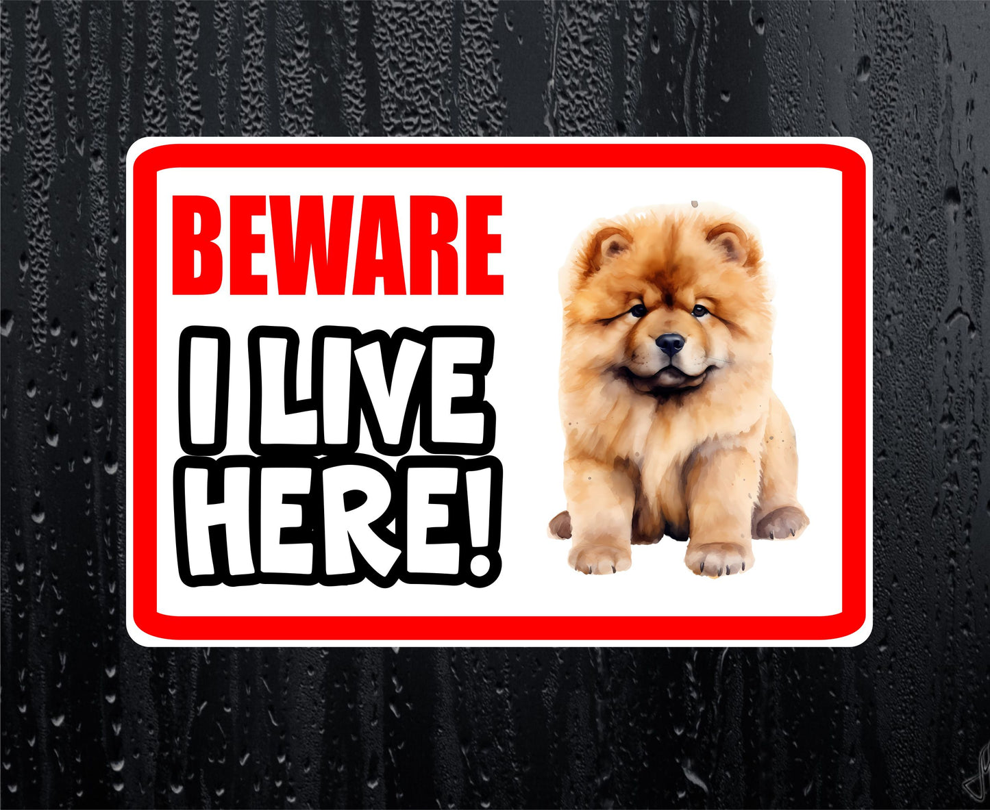 Chow Chow Sticker - Beware I Live Here - Cute House Home Window Door Porch Dog Warning Decal