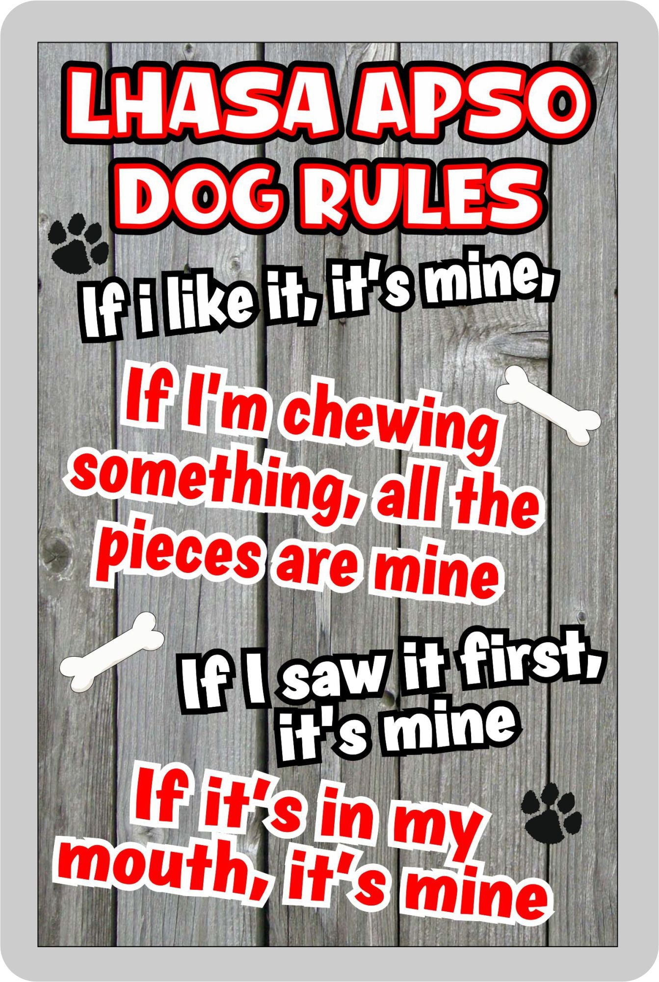 Lhasa Apso Fridge Magnet Gift - Dog Rules It's Mine - Fun Cute Animal Novelty Pet Birthday Gift