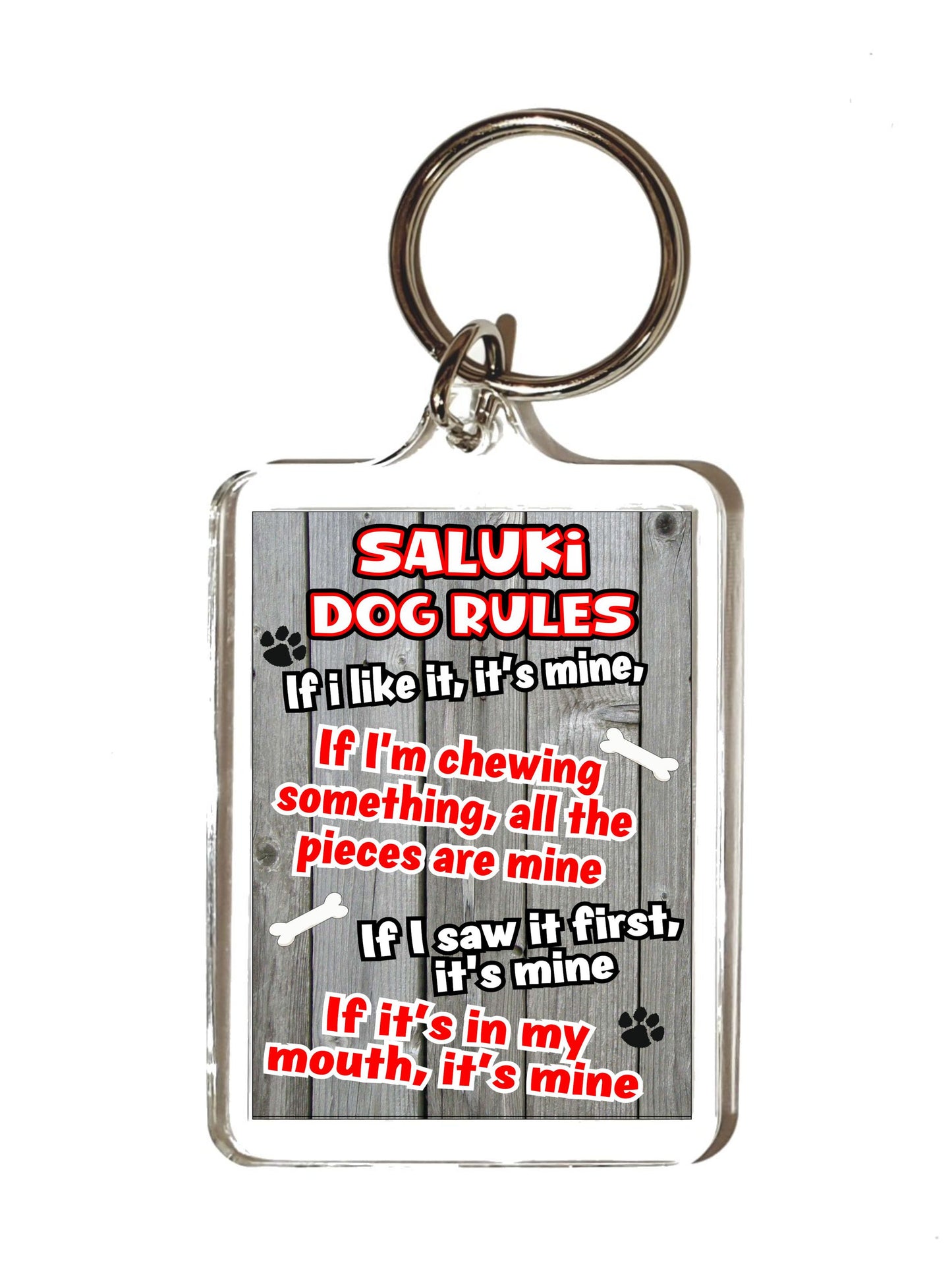 Saluki Keyring Gift - Dog Rules - If I Like It It's Mine - Fun Cute Animal Novelty Pet Birthday Gift