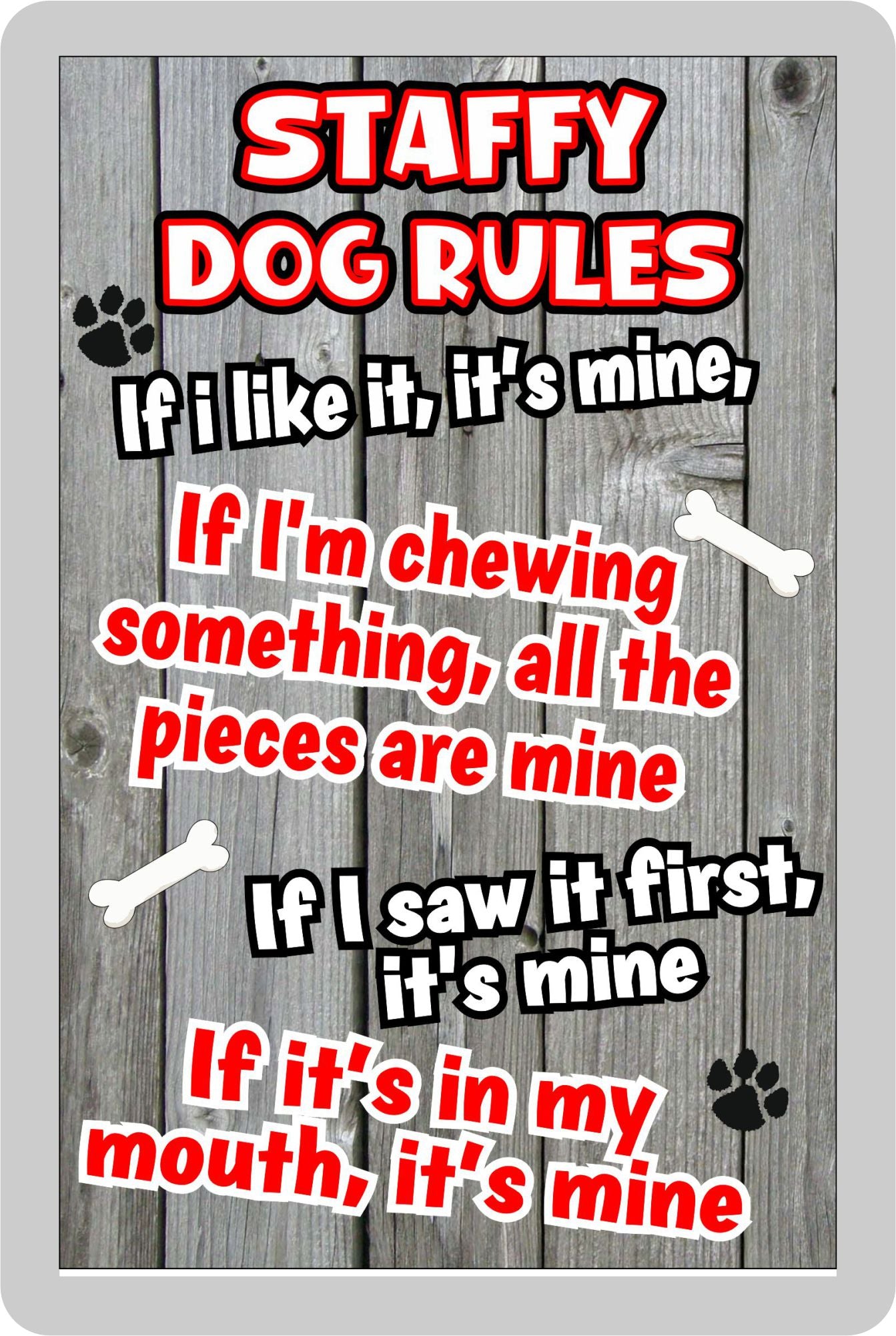 Staffy Fridge Magnet Gift - Dog Rules It's Mine - Fun Cute Animal Novelty Pet Birthday Gift