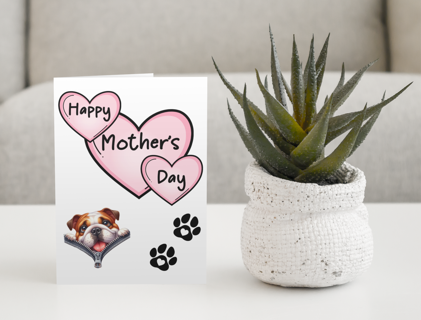 British English Bulldog Mother's Day Card - Nice Cute Fun Pet Dog Puppy Owner Novelty Greeting Card