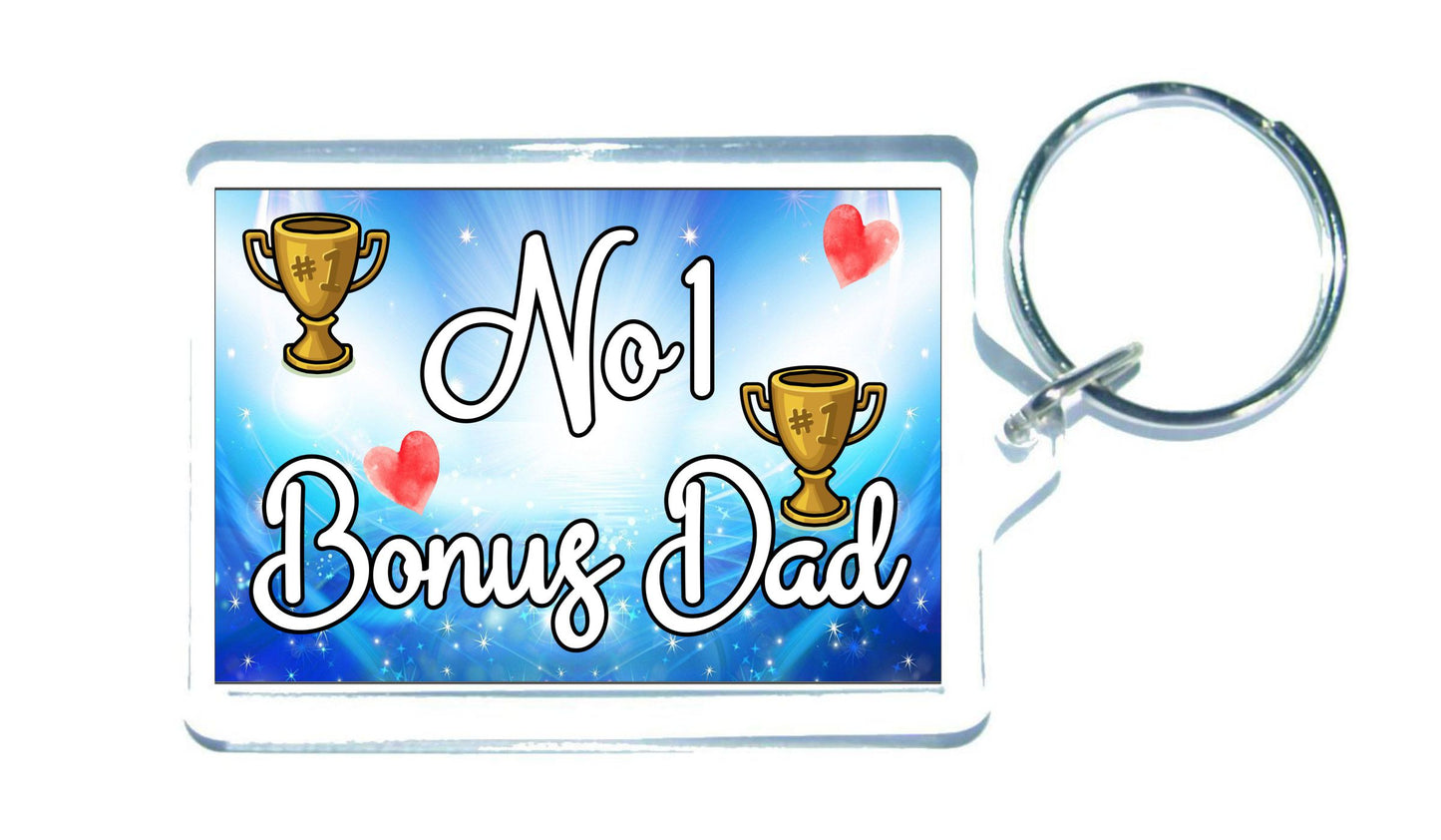 Bonus Dad Keyring Gift - Number One Bonus Dad - Cute Fun Novelty Family Present