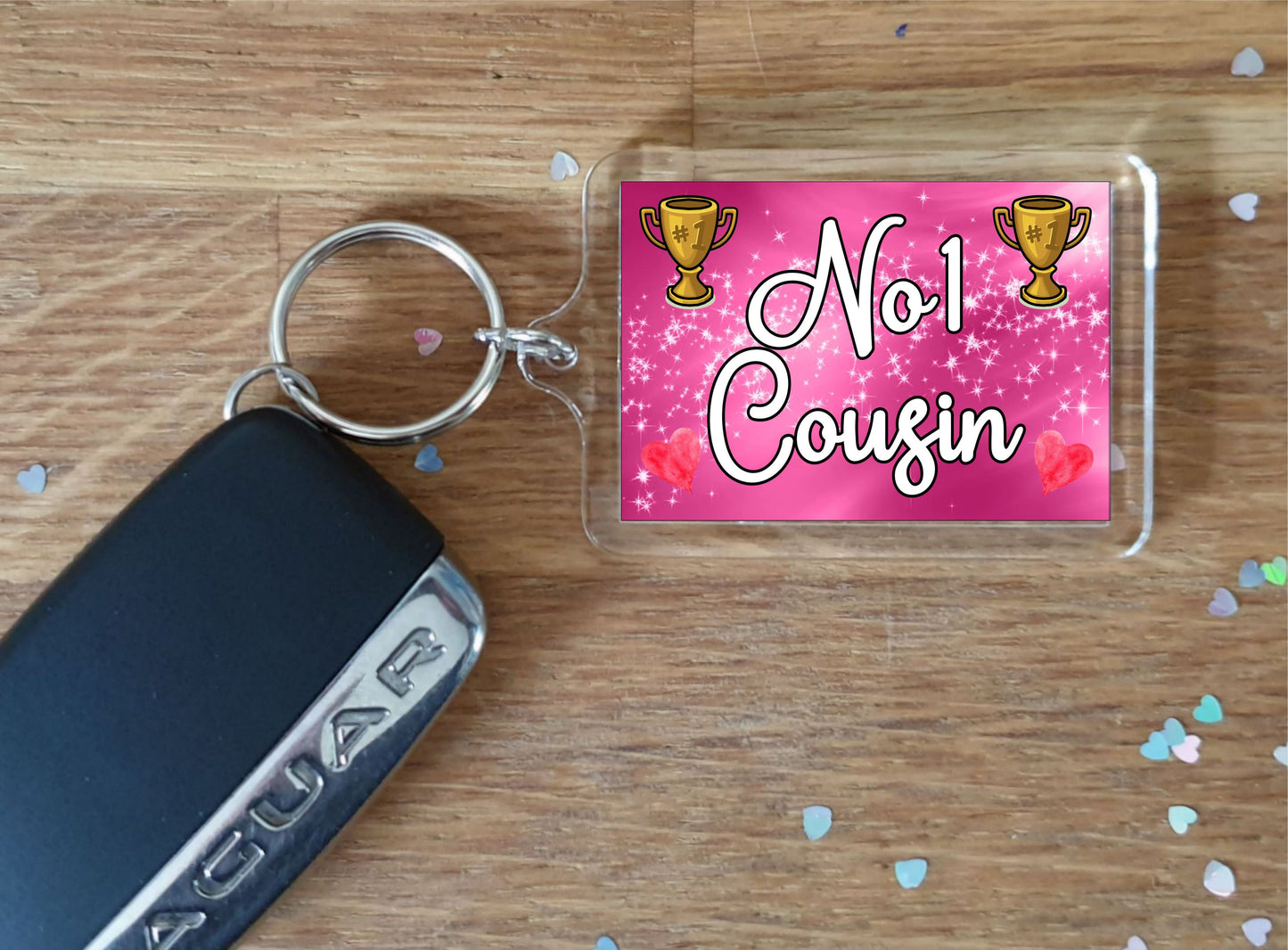 Pink Cousin Keyring Gift - Number One Cousin - Cute Fun Novelty Family Present