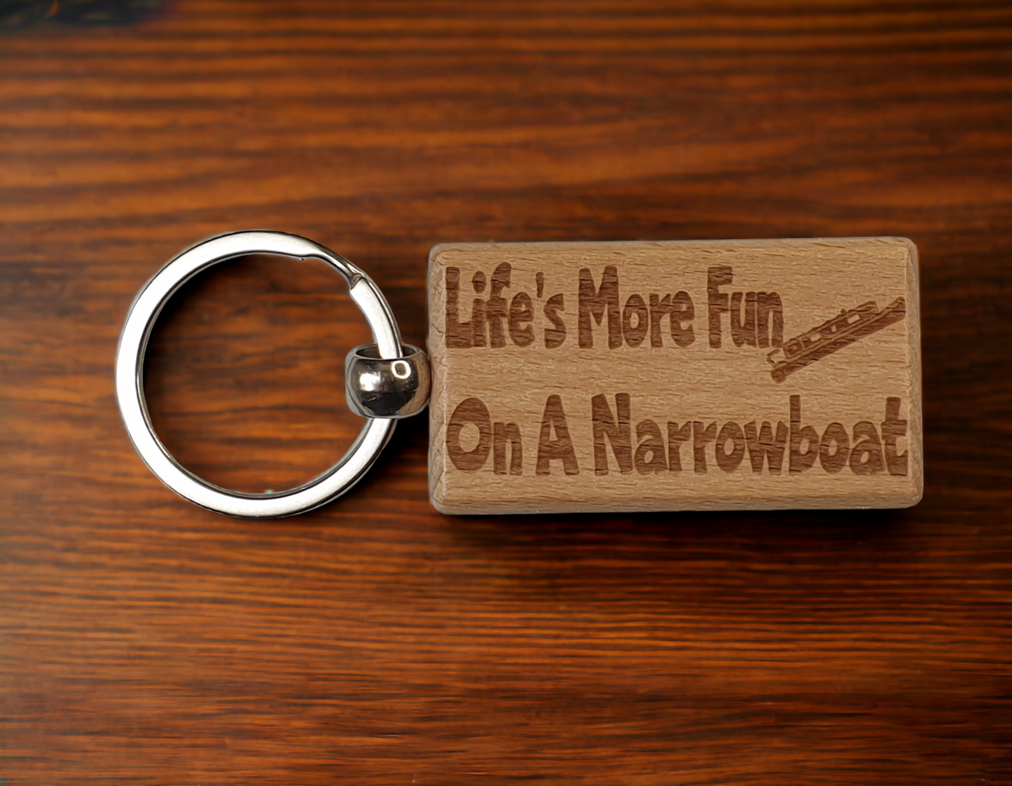 Narrowboat Keyring Gift Life's More Fun In A Cute Engraved Wooden Key Fob Fun Novelty Nice Custom Present