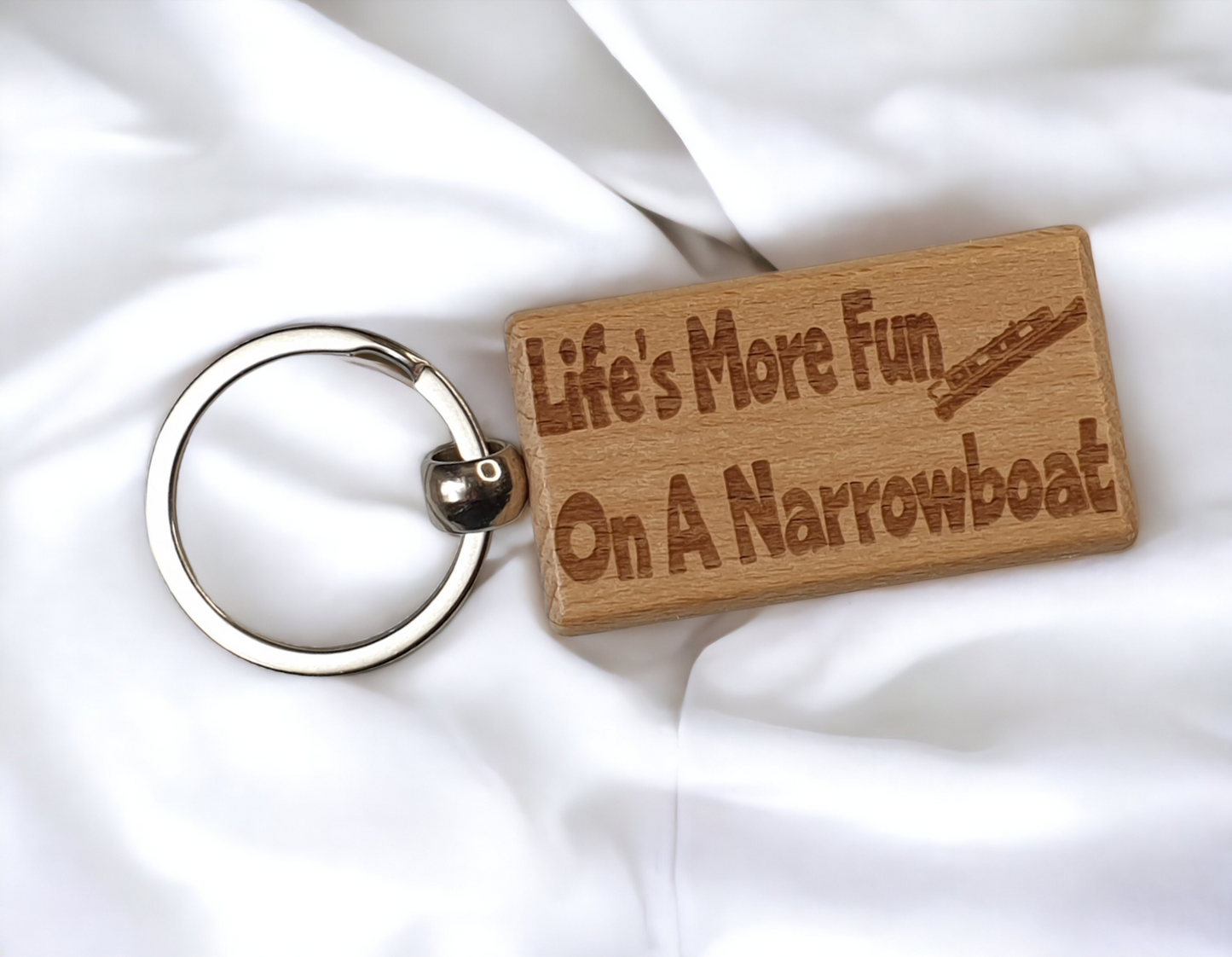 Narrowboat Keyring Gift Life's More Fun In A Cute Engraved Wooden Key Fob Fun Novelty Nice Custom Present