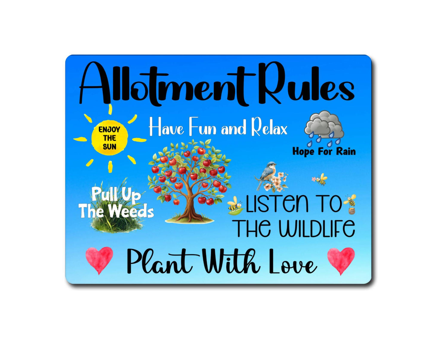 Garden Metal Sign Gift - Allotment Rules - Plant With Love - BLUE - Cute Fun Novelty Family Aluminium Present