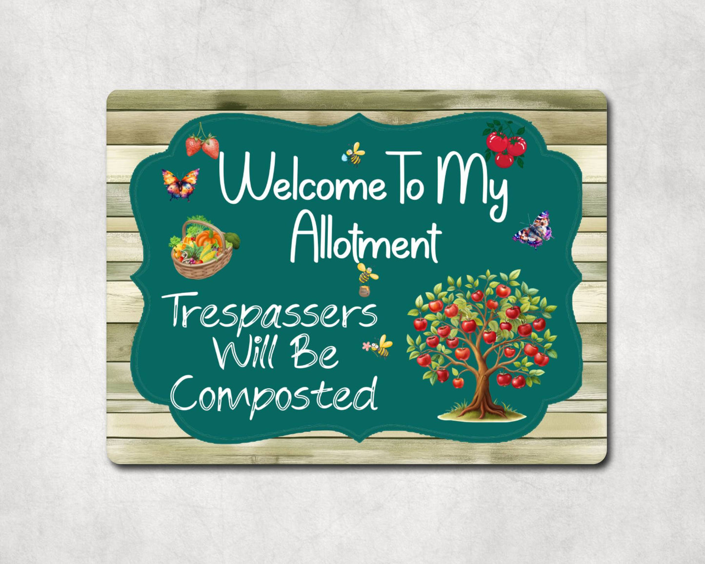 Gardening Metal Sign Gift - Welcome To My Allotment - Trespassers Will Be Composted - Cute Fun Novelty Family Aluminium Present