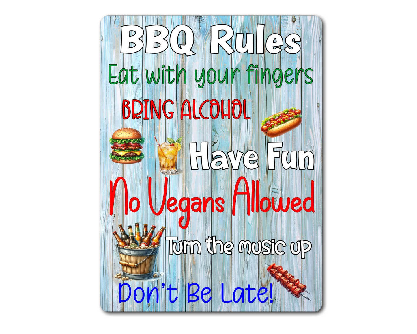 Garden Food Metal Sign Gift - BBQ Rules - Bring Alcohol - Cute Fun Novelty Family Drink Aluminium Present