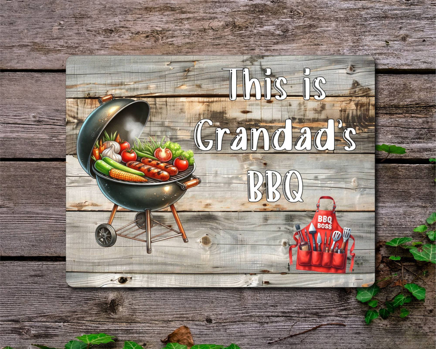 Garden Food Metal Sign Gift - This Is Grandad's BBQ - Cute Fun Novelty Family Drink Aluminium Present