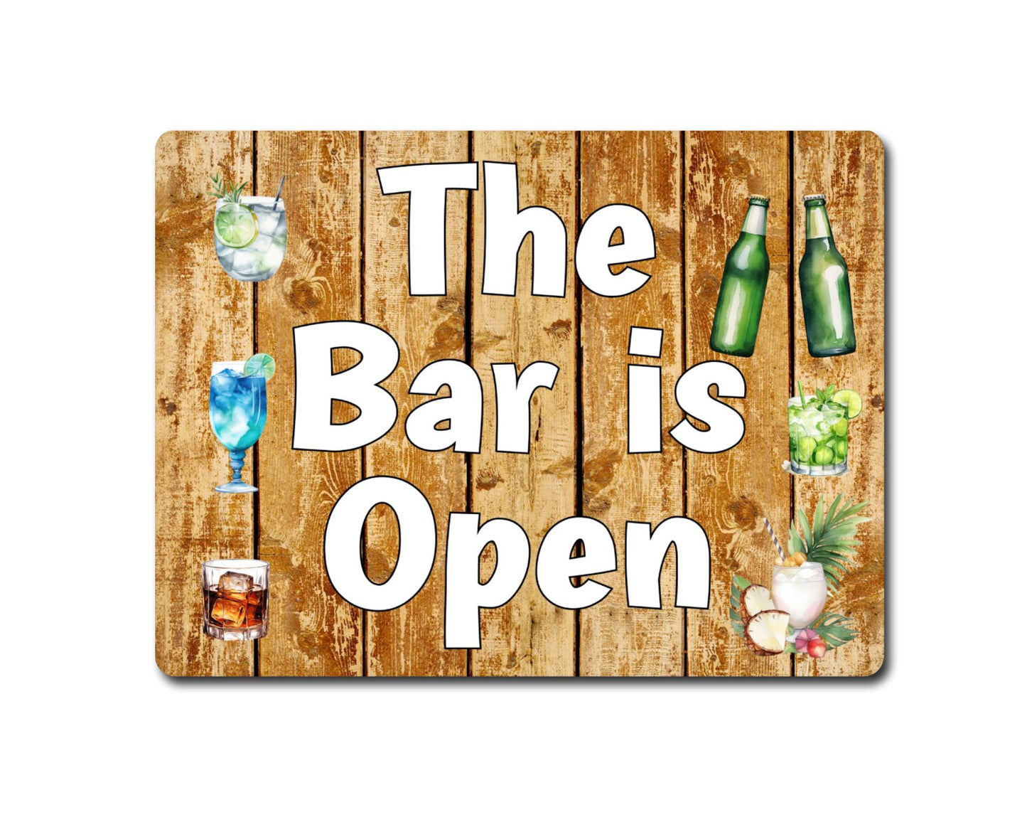 Garden Alcohol Metal Sign Gift - The Bar Is Open - Cute Fun Novelty Family Aluminium Present