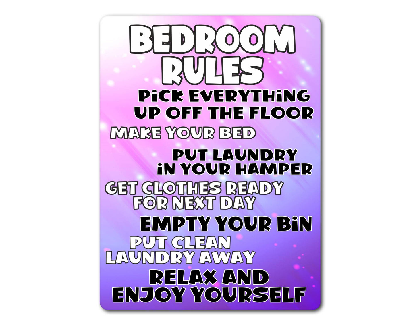 Bedroom Metal Sign Gift - Bedroom Rules - Relax And Enjoy Yourself - Pink - Cute Fun Novelty Aluminium Present