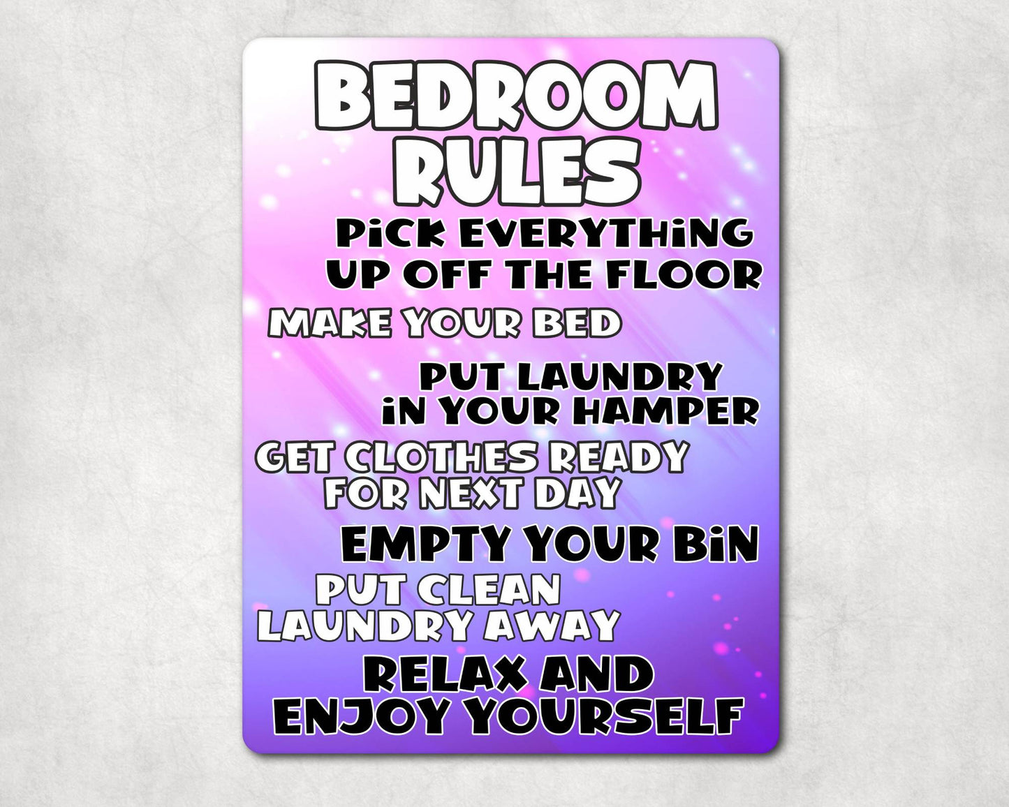 Bedroom Metal Sign Gift - Bedroom Rules - Relax And Enjoy Yourself - Pink - Cute Fun Novelty Aluminium Present