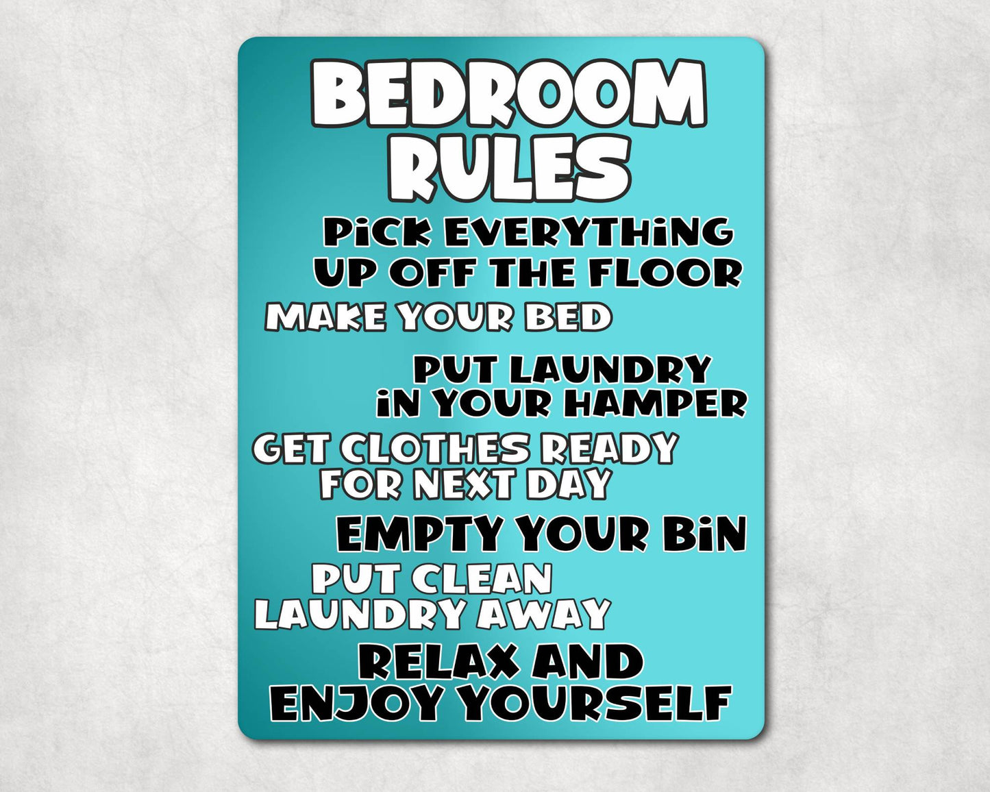 Bedroom Metal Sign Gift - Bedroom Rules - Relax And Enjoy Yourself - Turquoise - Cute Fun Novelty Aluminium Present