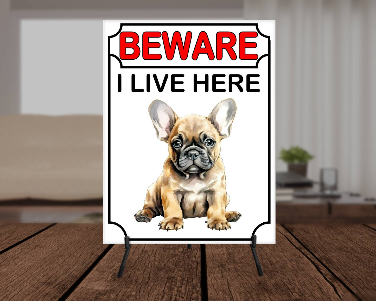 French Bulldog Metal Sign Gift - Beware I Live Here - Cute Fun Novelty Animal Aluminium Present