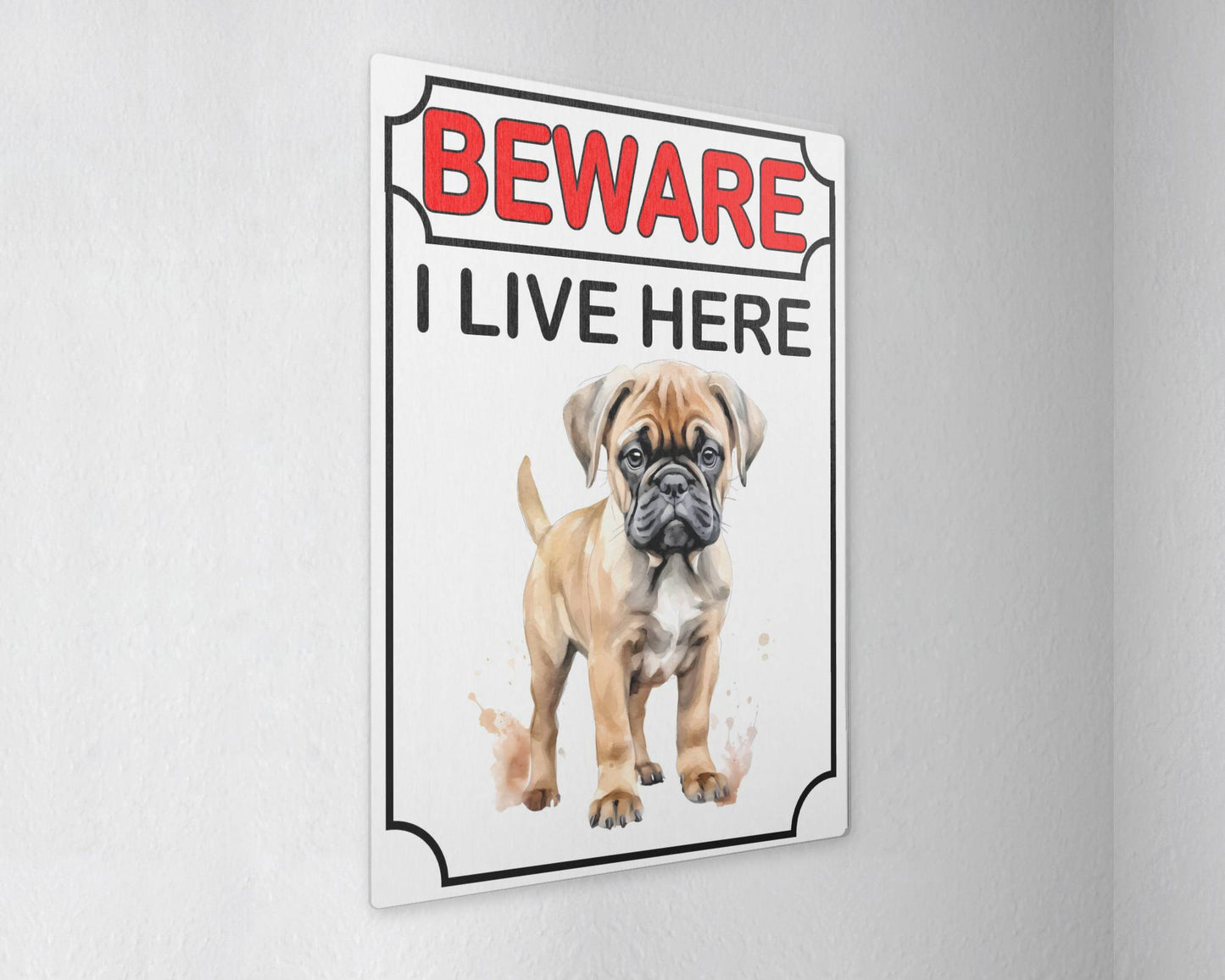 Mastiff Metal Sign Gift - Beware I Live Here - Cute Fun Novelty Animal Aluminium Present