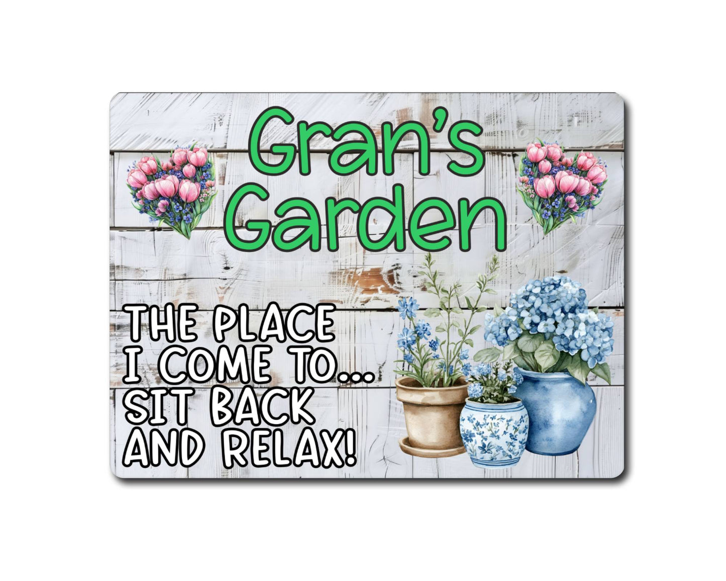 Grandparent Allotment Metal Sign Gift - Gran's Garden - Sit Back And Relax - Cute Fun Novelty Family Aluminium Animal Present