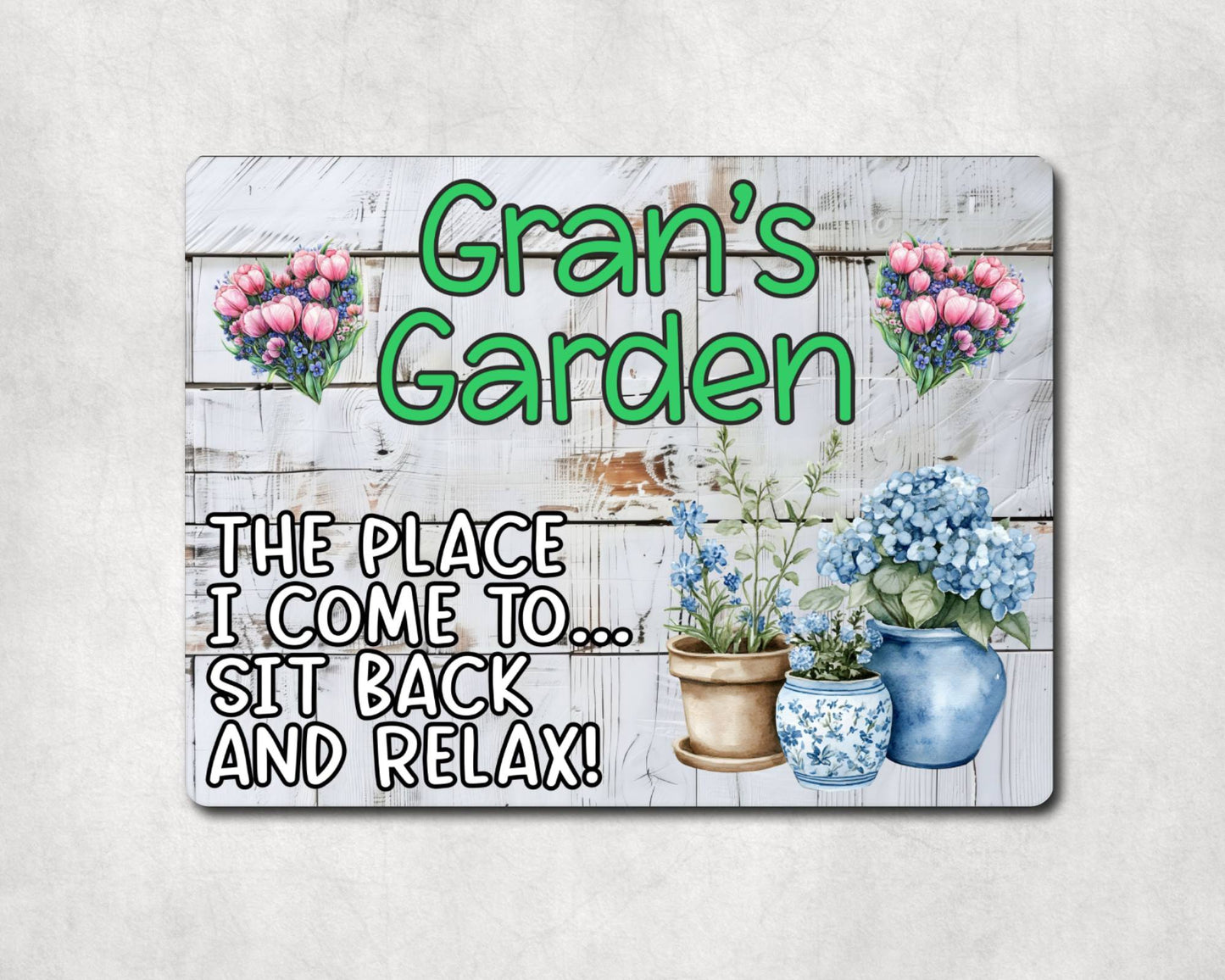 Grandparent Allotment Metal Sign Gift - Gran's Garden - Sit Back And Relax - Cute Fun Novelty Family Aluminium Animal Present