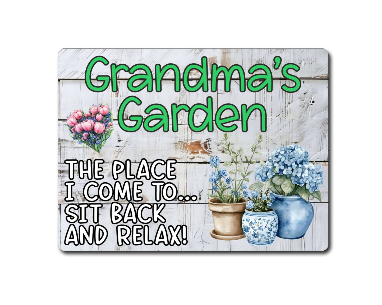 Grandparent Allotment Metal Sign Gift - Grandma's Garden - Sit Back And Relax - Cute Fun Novelty Family Aluminium Animal Present