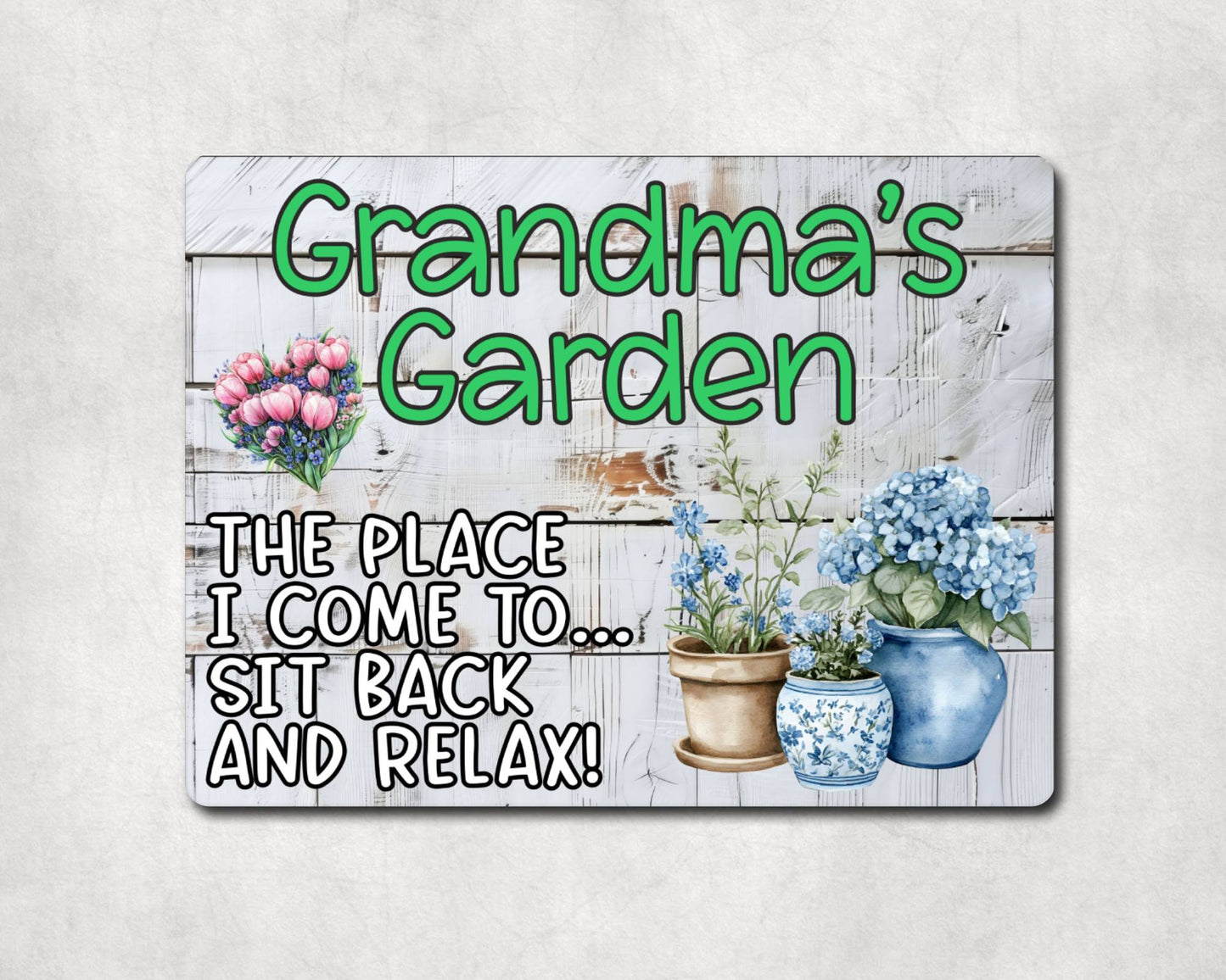 Grandparent Allotment Metal Sign Gift - Grandma's Garden - Sit Back And Relax - Cute Fun Novelty Family Aluminium Animal Present