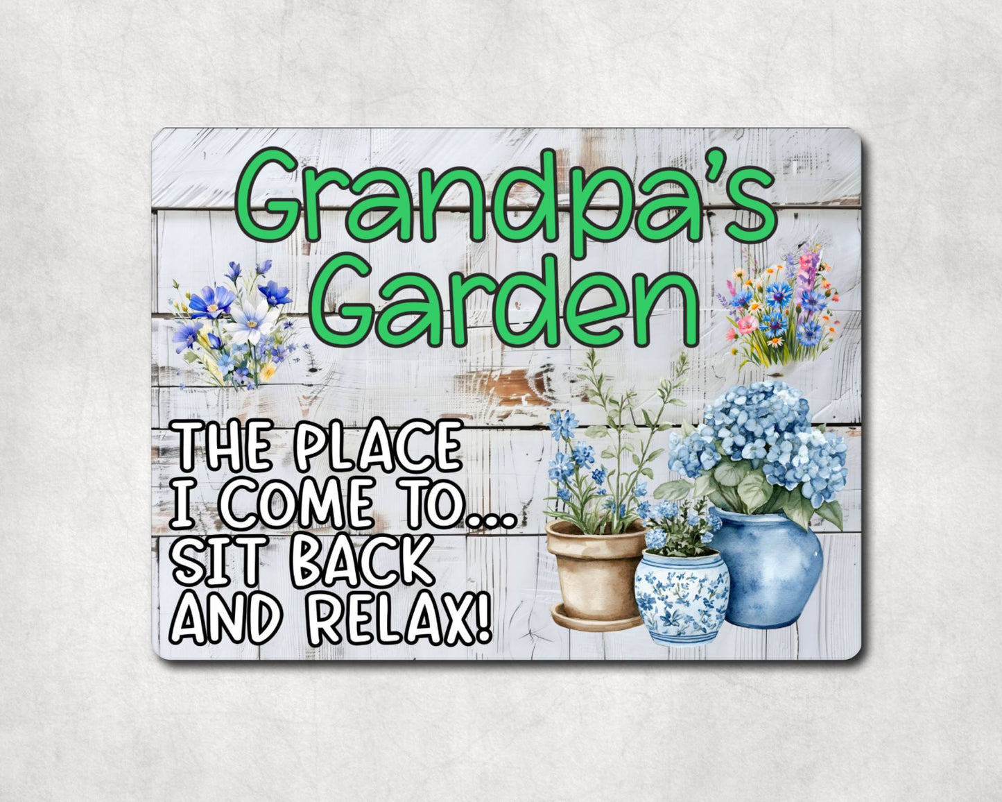 Grandparent Allotment Metal Sign Gift - Grandpa's Garden - Sit Back And Relax - Cute Fun Novelty Family Aluminium Animal Present