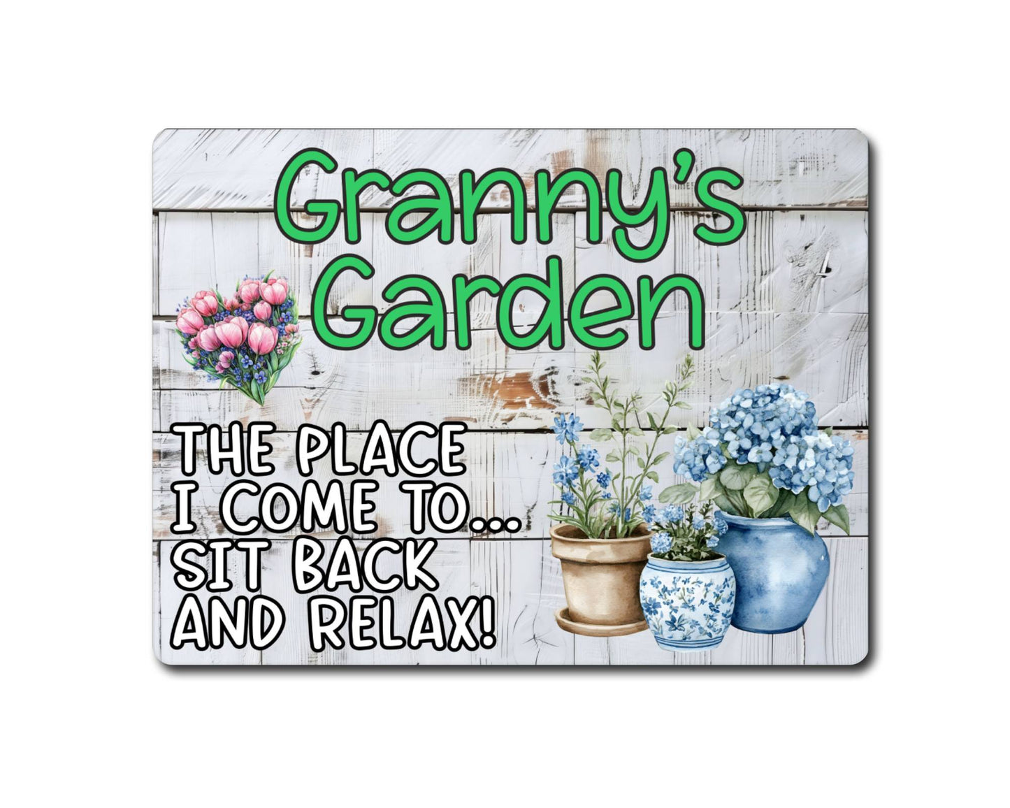 Grandparent Allotment Metal Sign Gift - Granny's Garden - Sit Back And Relax - Cute Fun Novelty Family Aluminium Animal Present