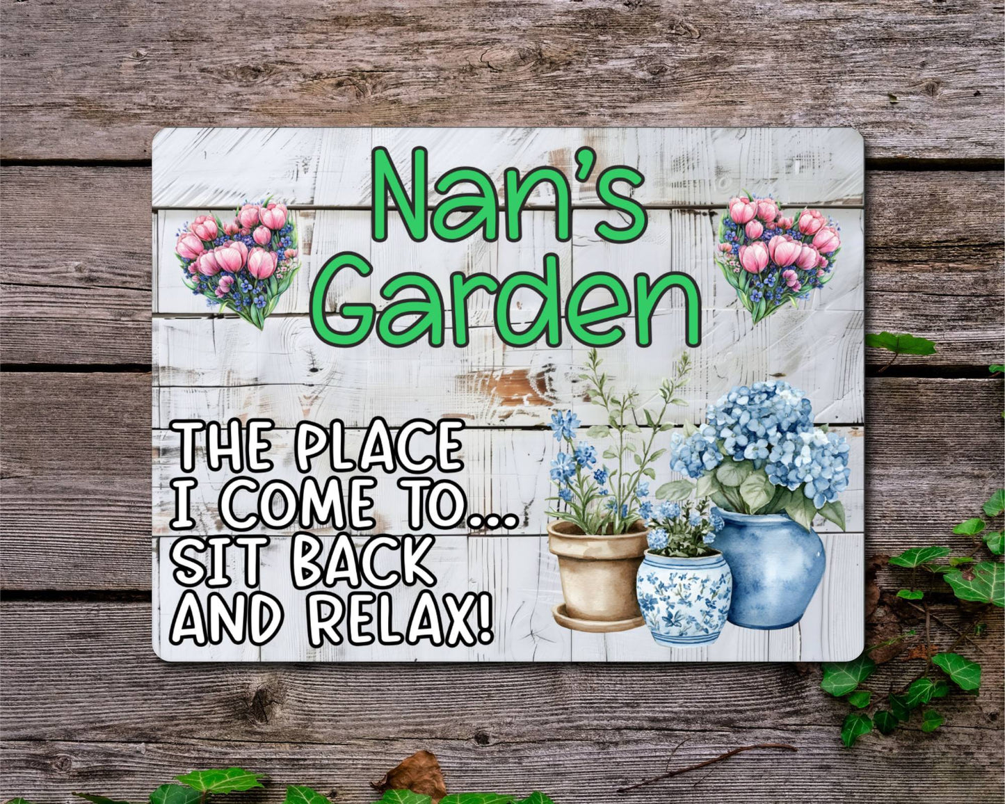 Grandparent Allotment Metal Sign Gift - Nan's Garden - Sit Back And Relax - Cute Fun Novelty Family Aluminium Animal Present