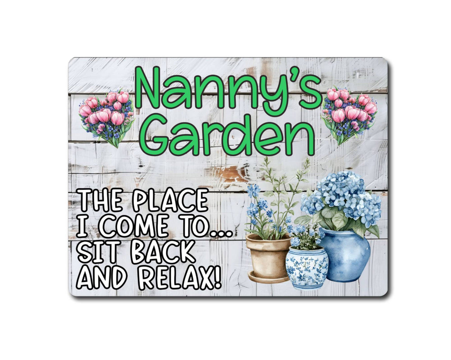 Grandparent Allotment Metal Sign Gift - Nanny's Garden - Sit Back And Relax - Cute Fun Novelty Family Aluminium Animal Present