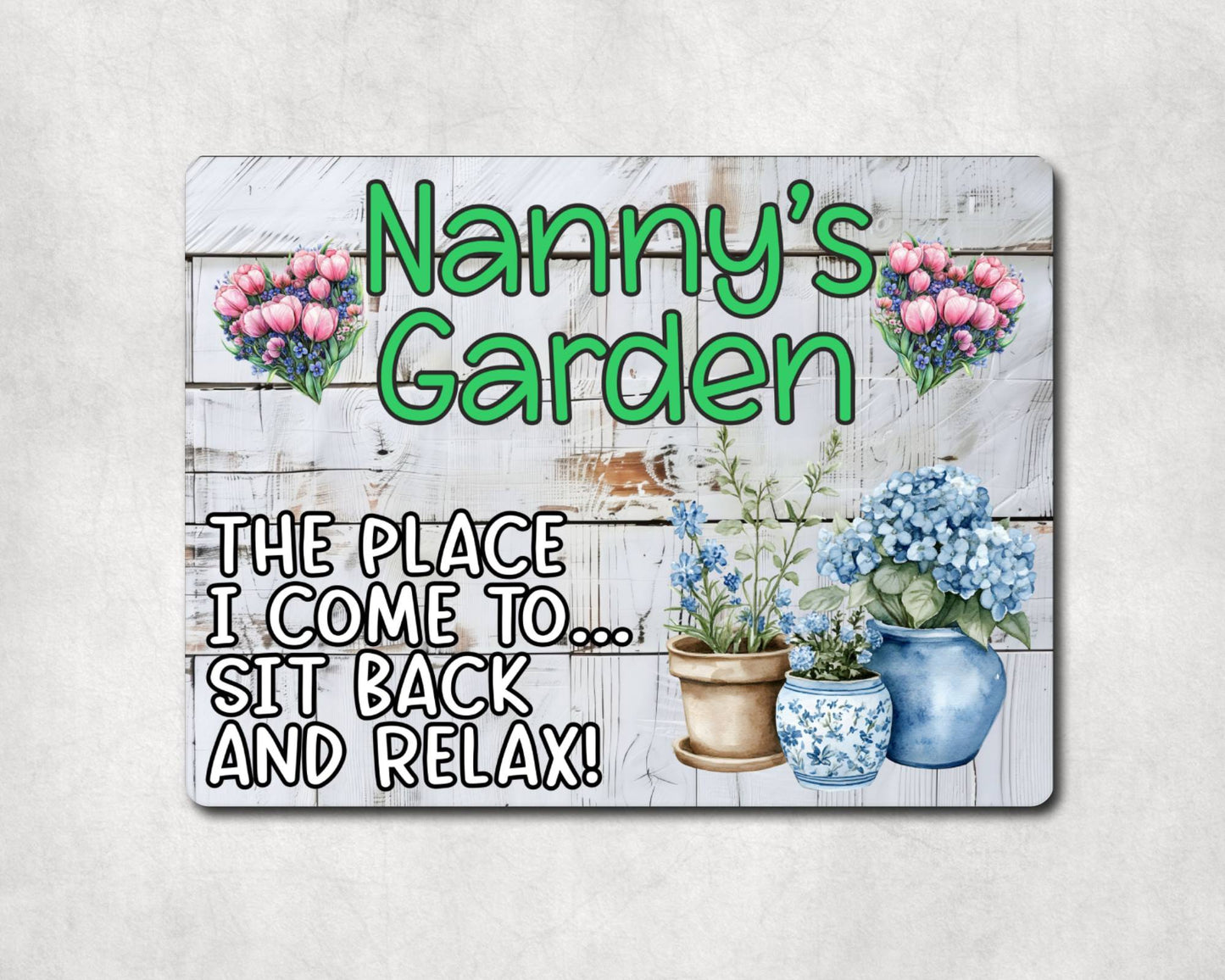 Grandparent Allotment Metal Sign Gift - Nanny's Garden - Sit Back And Relax - Cute Fun Novelty Family Aluminium Animal Present