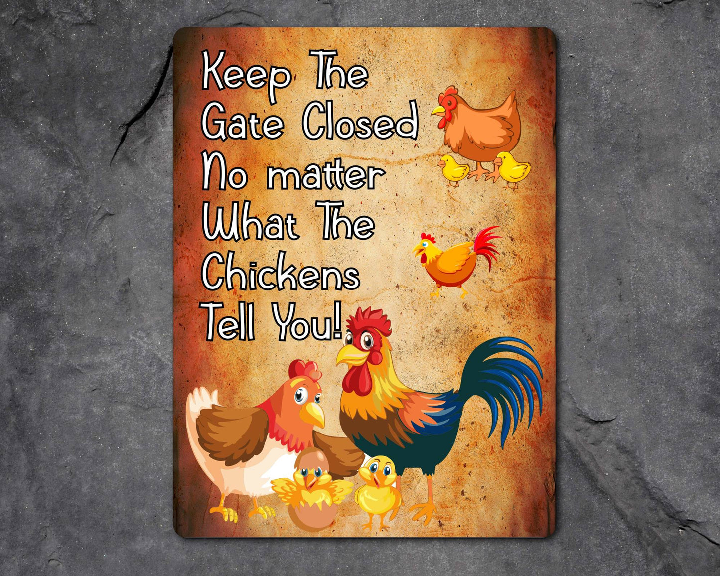Chicken Garden Metal Sign Gift - Please Shut The Gate Chickens - Cute Fun Novelty Family Aluminium Present
