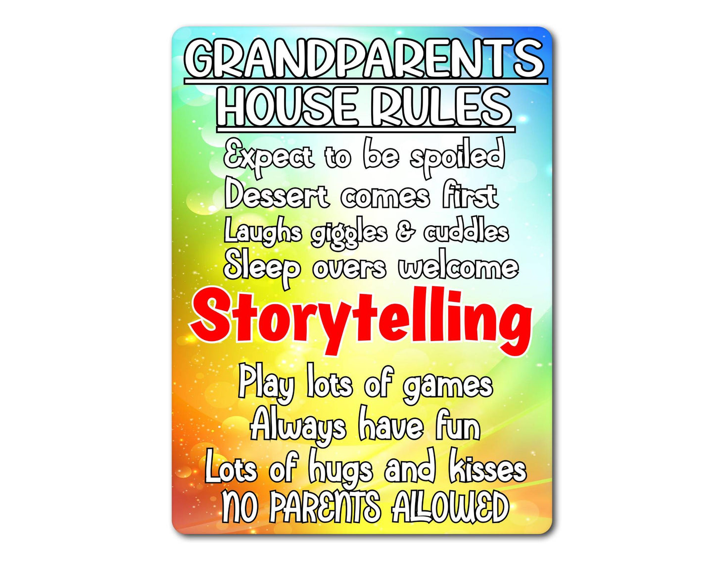 Garden Metal Sign Gift - Grandparent House Rules - No Parents Allowed - Cute Fun Novelty Family Aluminium Present