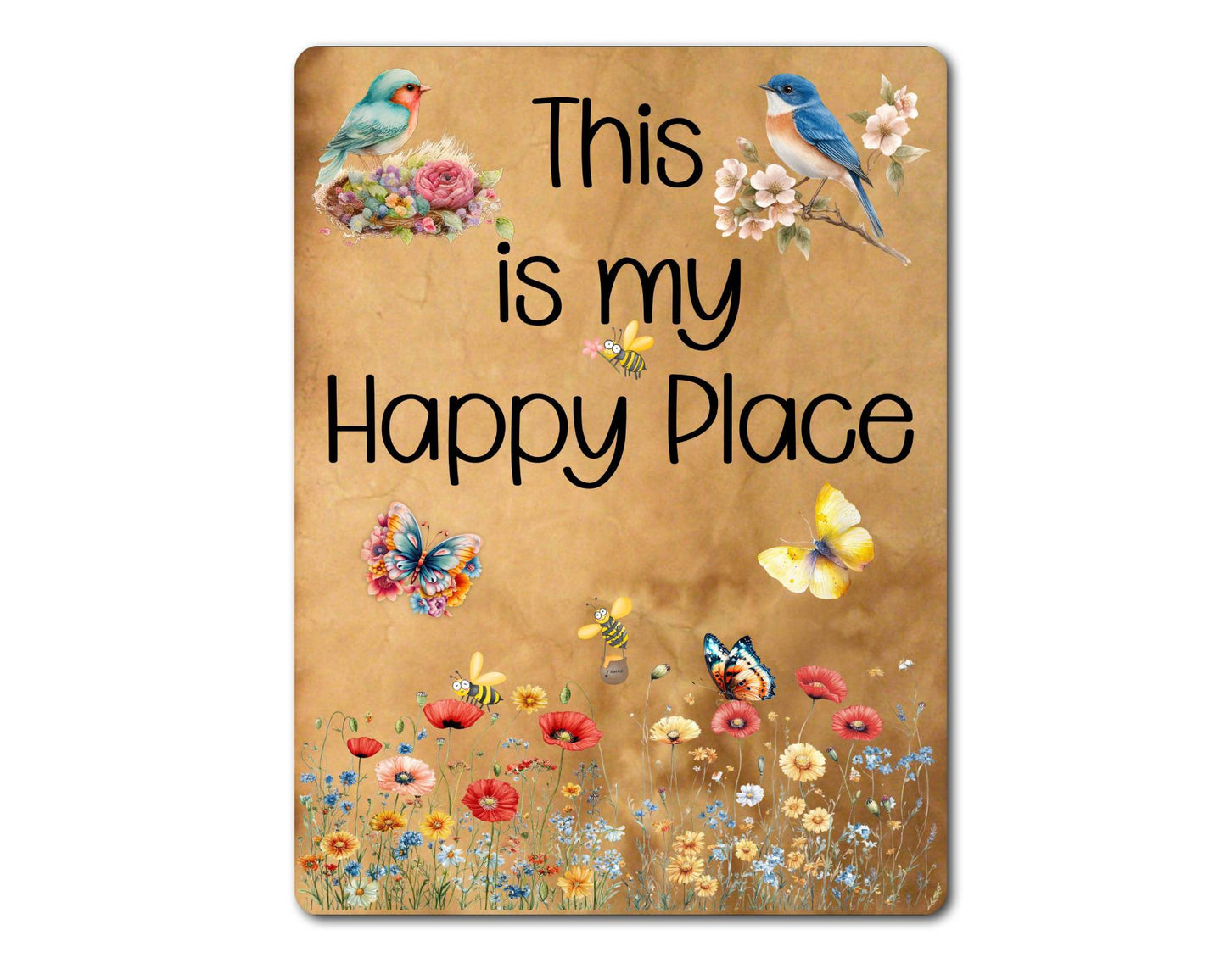 Gardening Metal Sign Gift - This Is My Happy Place - Cute Fun Novelty Family Aluminium Present