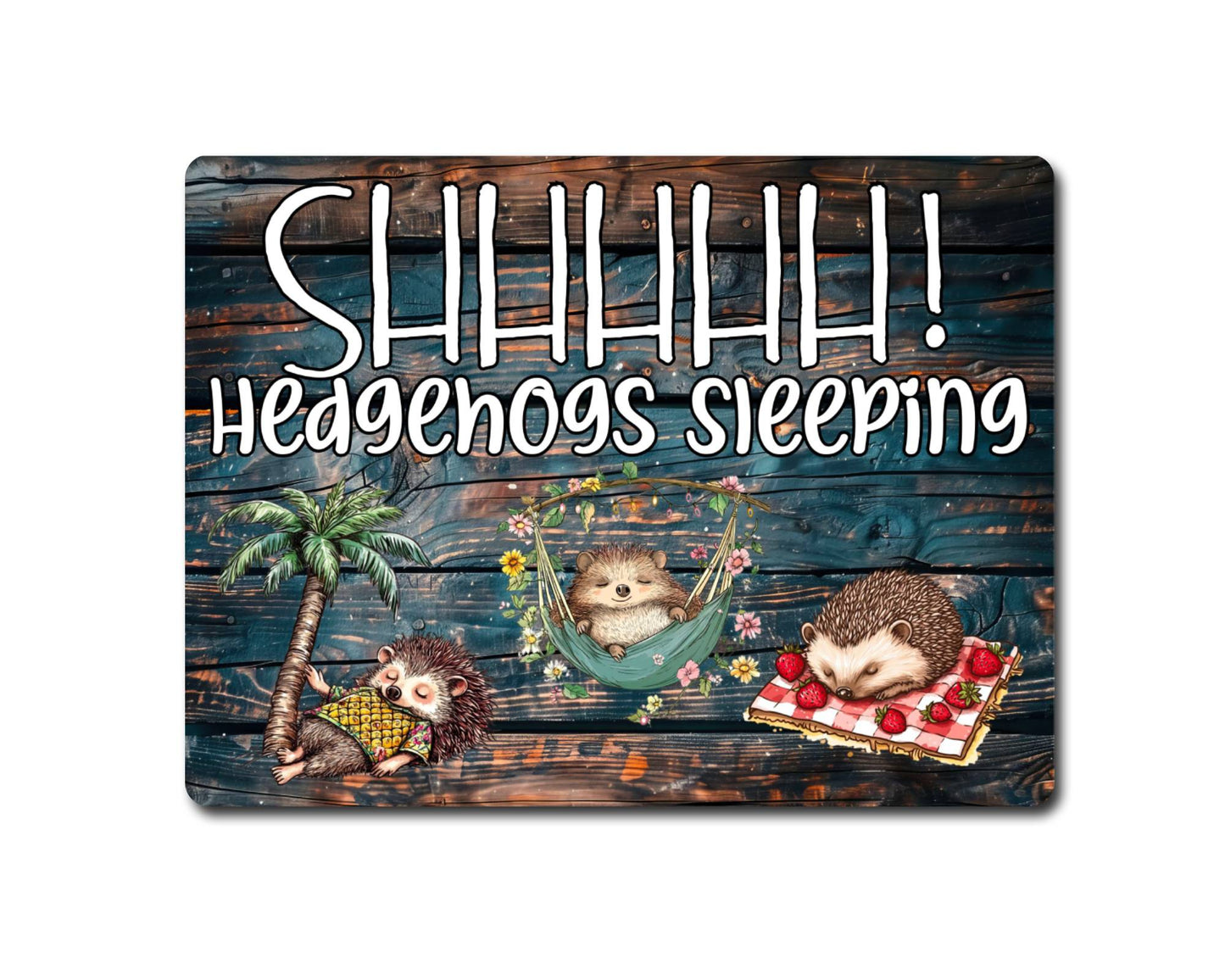 Hedgehog Metal Sign Gift - Shhhhhh Hedgehogs Sleeping - Cute Fun Novelty Family Animal Aluminium Present