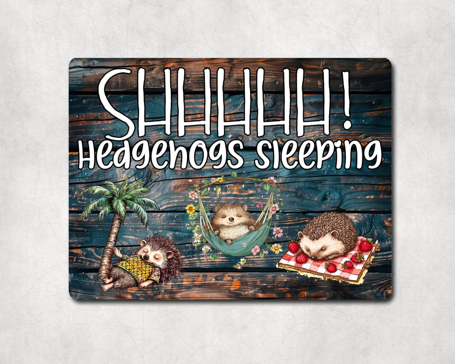 Hedgehog Metal Sign Gift - Shhhhhh Hedgehogs Sleeping - Cute Fun Novelty Family Animal Aluminium Present