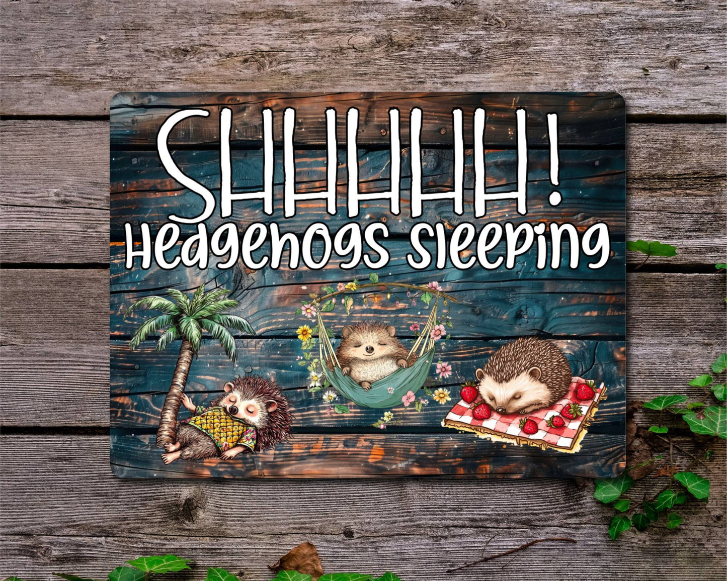 Hedgehog Metal Sign Gift - Shhhhhh Hedgehogs Sleeping - Cute Fun Novelty Family Animal Aluminium Present