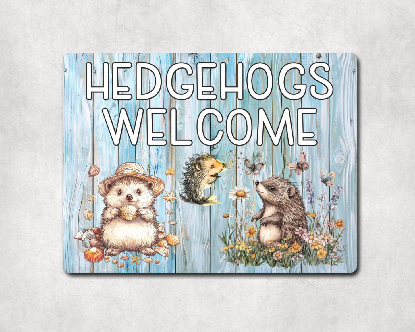 Hedgehog Metal Sign Gift - Hedgehogs Welcome - Cute Fun Novelty Family Animal Aluminium Present