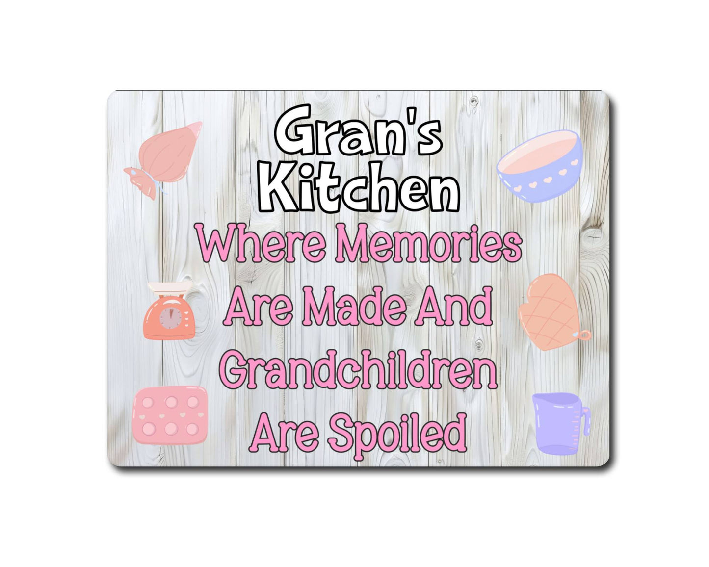 Grandparent Metal Sign Gift - Gran's Kitchen Where Memories Are Made And Grandchildren Are Spoilt - Cute Fun Novelty Family Aluminium Present