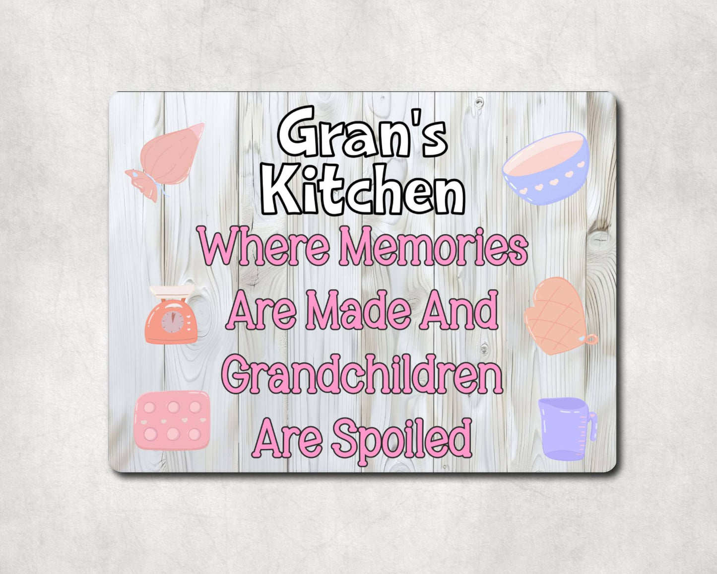 Grandparent Metal Sign Gift - Gran's Kitchen Where Memories Are Made And Grandchildren Are Spoilt - Cute Fun Novelty Family Aluminium Present