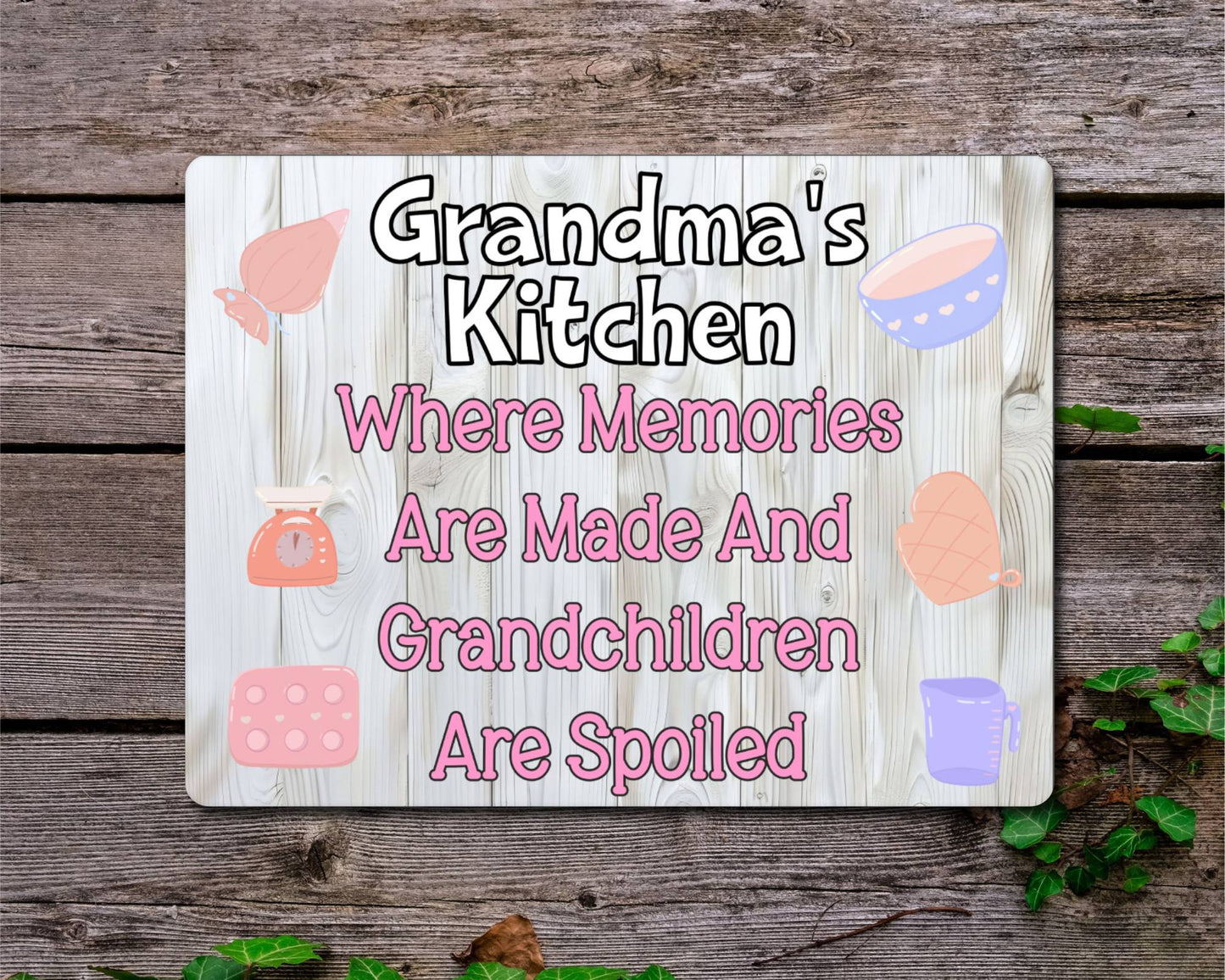 Grandparent Metal Sign Gift - Grandma's Kitchen Where Memories Are Made And Grandchildren Are Spoilt - Cute Fun Novelty Family Aluminium Present