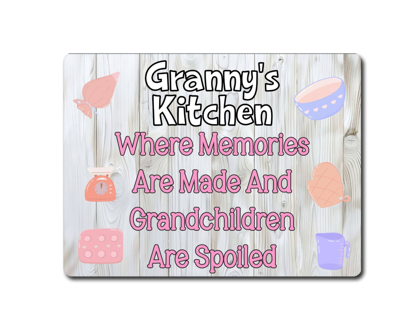 Grandparent Metal Sign Gift - Granny's Kitchen Where Memories Are Made And Grandchildren Are Spoilt - Cute Fun Novelty Family Aluminium Present